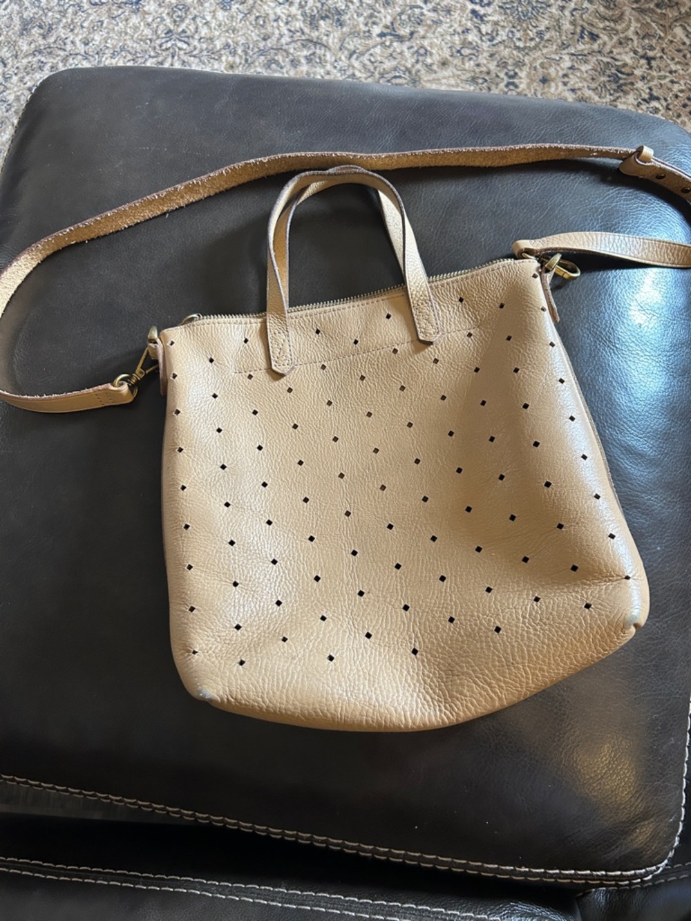 Madewell Tan Perforated Pebble Leather Crossbody Bag